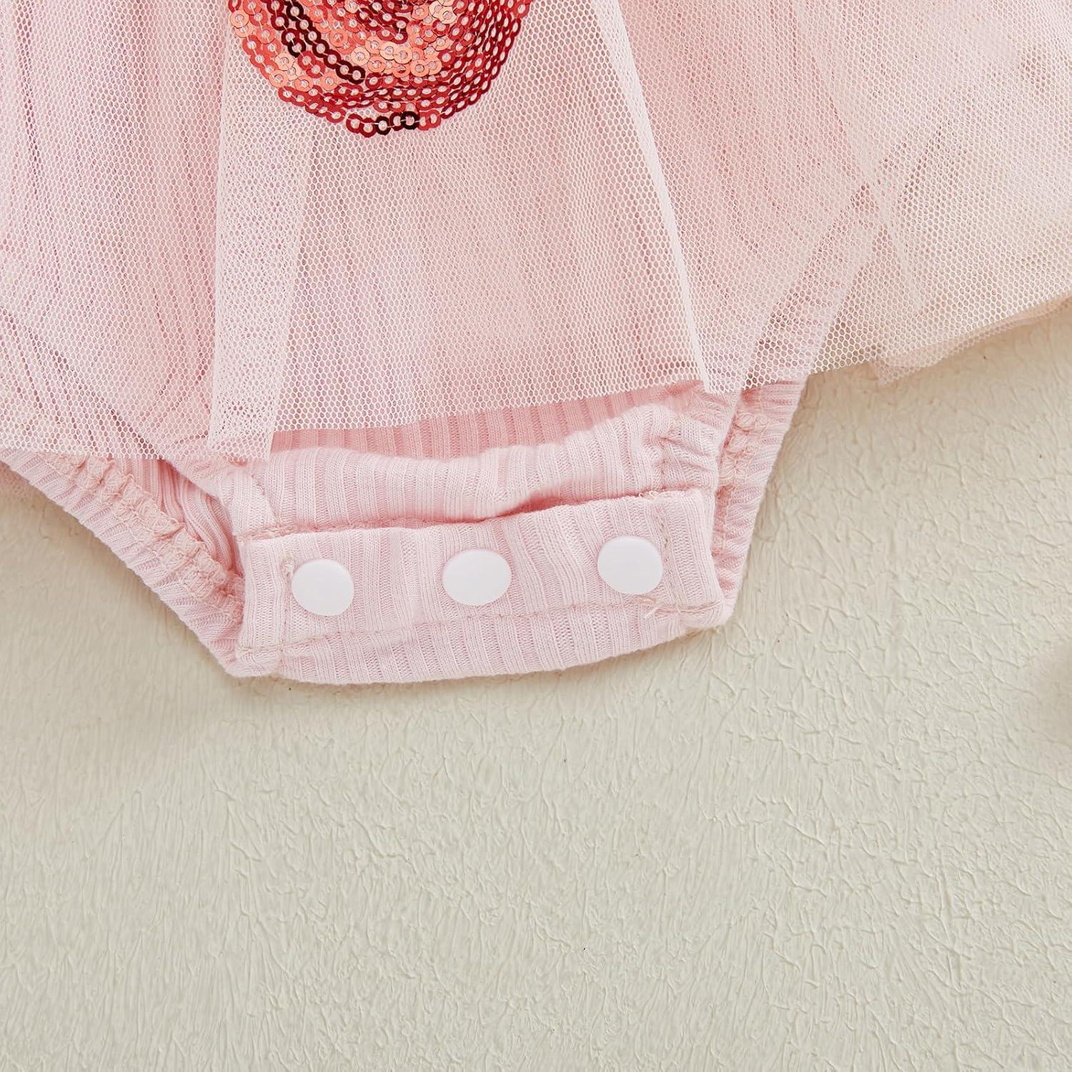 imageKuriozud Baby Girl Valentines Day OutfitsHeart Onesie Long Sleeve Ruffle Romper Bow Headband Newborn Infant ClothesPink Heart a
