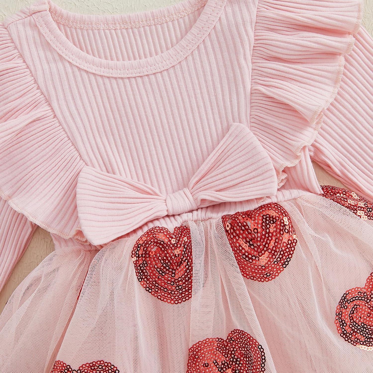 imageKuriozud Baby Girl Valentines Day OutfitsHeart Onesie Long Sleeve Ruffle Romper Bow Headband Newborn Infant ClothesPink Heart a