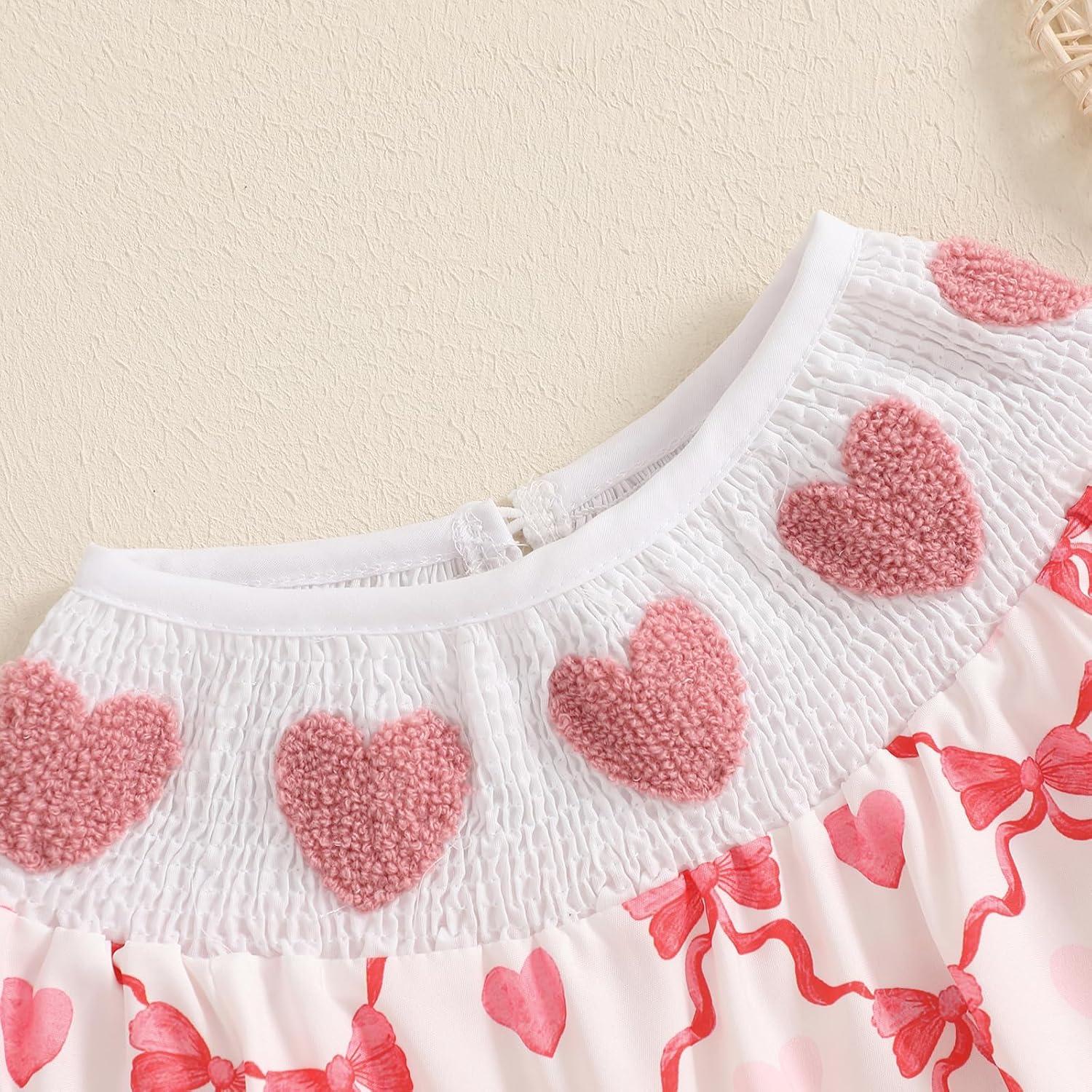 imageKuriozud Baby Girl Valentines Day OutfitsHeart Onesie Long Sleeve Ruffle Romper Bow Headband Newborn Infant ClothesPink Smocked Romper Without Headband