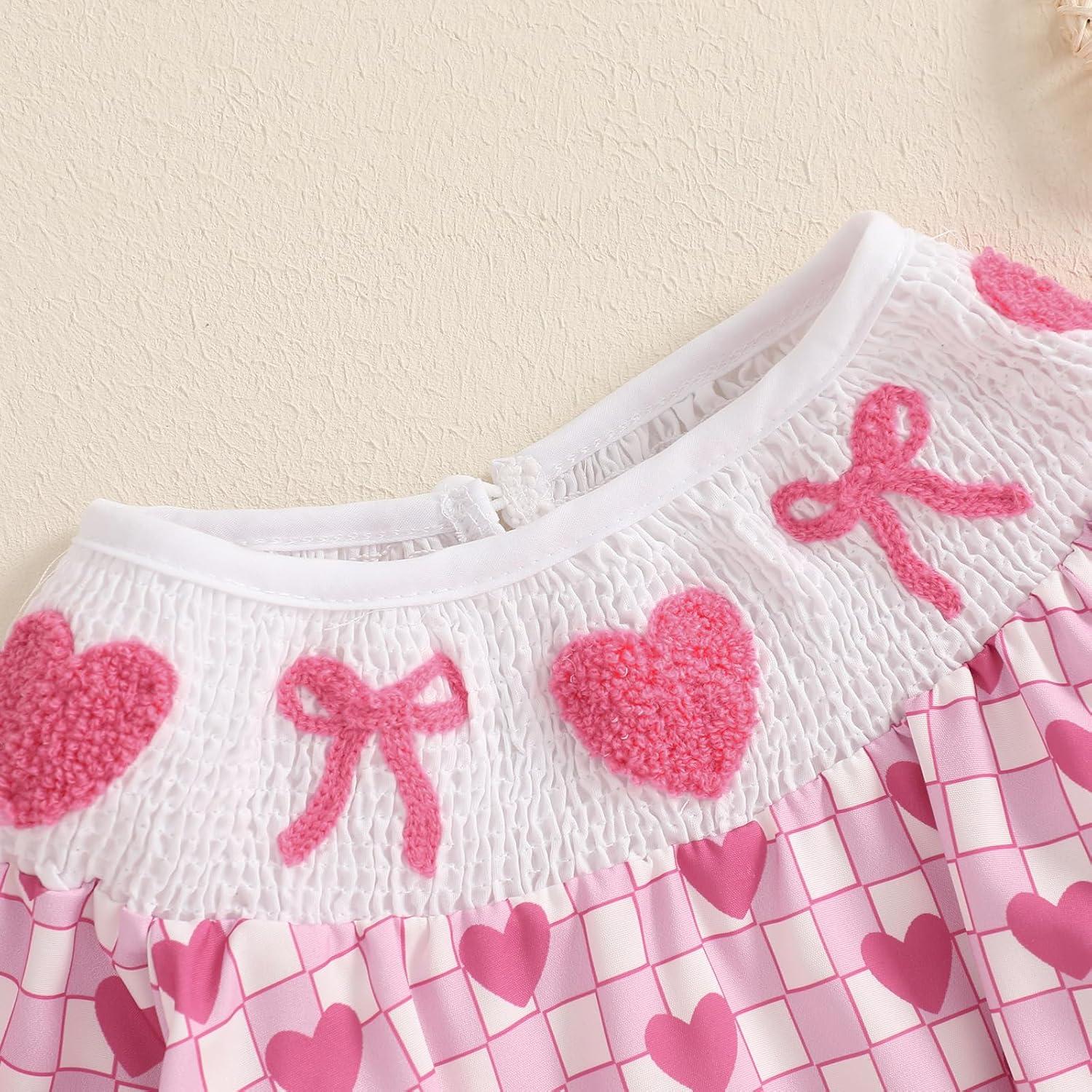 imageKuriozud Baby Girl Valentines Day OutfitsHeart Onesie Long Sleeve Ruffle Romper Bow Headband Newborn Infant ClothesPink Smocked Romper Without Headband a