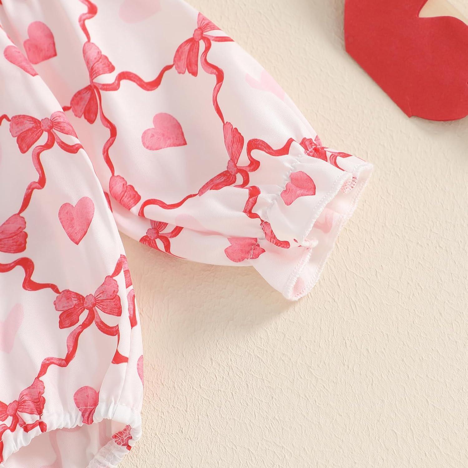 imageKuriozud Baby Girl Valentines Day OutfitsHeart Onesie Long Sleeve Ruffle Romper Bow Headband Newborn Infant ClothesPink Smocked Romper Without Headband