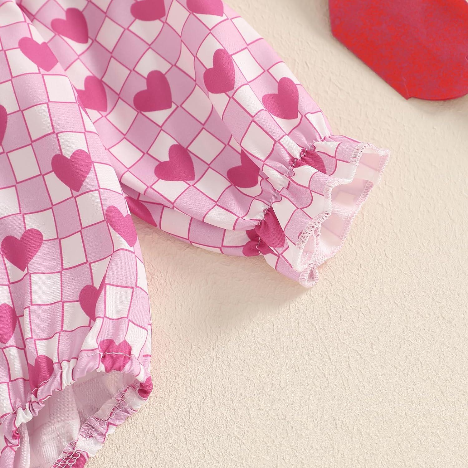imageKuriozud Baby Girl Valentines Day OutfitsHeart Onesie Long Sleeve Ruffle Romper Bow Headband Newborn Infant ClothesPink Smocked Romper Without Headband a