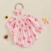 imageKuriozud Baby Girl Valentines Day OutfitsHeart Onesie Long Sleeve Ruffle Romper Bow Headband Newborn Infant ClothesPink Bow