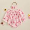imageKuriozud Baby Girl Valentines Day OutfitsHeart Onesie Long Sleeve Ruffle Romper Bow Headband Newborn Infant ClothesPink Bow