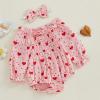 imageKuriozud Baby Girl Valentines Day OutfitsHeart Onesie Long Sleeve Ruffle Romper Bow Headband Newborn Infant ClothesPink Heart