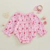 imageKuriozud Baby Girl Valentines Day OutfitsHeart Onesie Long Sleeve Ruffle Romper Bow Headband Newborn Infant ClothesPink Heart Dot