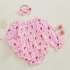 imageKuriozud Baby Girl Valentines Day OutfitsHeart Onesie Long Sleeve Ruffle Romper Bow Headband Newborn Infant ClothesPink Heart Dot