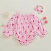 imageKuriozud Baby Girl Valentines Day OutfitsHeart Onesie Long Sleeve Ruffle Romper Bow Headband Newborn Infant ClothesPink Heart Dot