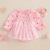 imageKuriozud Baby Girl Valentines Day OutfitsHeart Onesie Long Sleeve Ruffle Romper Bow Headband Newborn Infant ClothesPink Heart Mesh