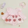 imageKuriozud Baby Girl Valentines Day OutfitsHeart Onesie Long Sleeve Ruffle Romper Bow Headband Newborn Infant ClothesPink Heart a