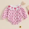 imageKuriozud Baby Girl Valentines Day OutfitsHeart Onesie Long Sleeve Ruffle Romper Bow Headband Newborn Infant ClothesPink Smocked Romper Without Headband a