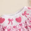 imageKuriozud Baby Girl Valentines Day OutfitsHeart Onesie Long Sleeve Ruffle Romper Bow Headband Newborn Infant ClothesPink Smocked Romper Without Headband a