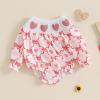 imageKuriozud Baby Girl Valentines Day OutfitsHeart Onesie Long Sleeve Ruffle Romper Bow Headband Newborn Infant ClothesPink Smocked Romper Without Headband