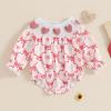 imageKuriozud Baby Girl Valentines Day OutfitsHeart Onesie Long Sleeve Ruffle Romper Bow Headband Newborn Infant ClothesPink Smocked Romper Without Headband