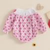 imageKuriozud Baby Girl Valentines Day OutfitsHeart Onesie Long Sleeve Ruffle Romper Bow Headband Newborn Infant ClothesPink Smocked Romper Without Headband a