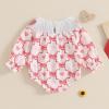 imageKuriozud Baby Girl Valentines Day OutfitsHeart Onesie Long Sleeve Ruffle Romper Bow Headband Newborn Infant ClothesPink Smocked Romper Without Headband