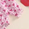imageKuriozud Baby Girl Valentines Day OutfitsHeart Onesie Long Sleeve Ruffle Romper Bow Headband Newborn Infant ClothesPink Smocked Romper Without Headband a