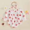 imageKuriozud Baby Girl Valentines Day OutfitsHeart Onesie Long Sleeve Ruffle Romper Bow Headband Newborn Infant ClothesWhite Bow