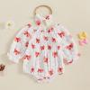 imageKuriozud Baby Girl Valentines Day OutfitsHeart Onesie Long Sleeve Ruffle Romper Bow Headband Newborn Infant ClothesWhite Bow