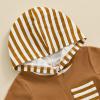 imageKuriozud Toddler Boy Summer Outfit Baby Boy Hooded Short Sleeve T Shirt with Pocket Shorts Set 2 Piece Neutral Baby ClothesStripe Brown