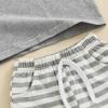 imageKuriozud Toddler Boy Summer Outfit Baby Boy Hooded Short Sleeve T Shirt with Pocket Shorts Set 2 Piece Neutral Baby ClothesStripe Light Grey