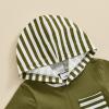 imageKuriozud Toddler Boy Summer Outfit Baby Boy Hooded Short Sleeve T Shirt with Pocket Shorts Set 2 Piece Neutral Baby ClothesStripe Olive Green