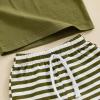 imageKuriozud Toddler Boy Summer Outfit Baby Boy Hooded Short Sleeve T Shirt with Pocket Shorts Set 2 Piece Neutral Baby ClothesStripe Olive Green