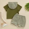imageKuriozud Toddler Boy Summer Outfit Baby Boy Hooded Short Sleeve T Shirt with Pocket Shorts Set 2 Piece Neutral Baby ClothesStripe Olive Green