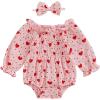imageKuriozud Baby Girl Valentines Day OutfitsHeart Onesie Long Sleeve Ruffle Romper Bow Headband Newborn Infant ClothesPink Heart