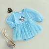 imageKuriozud Baby Christmas Outfits Dress Girl Long Sleeve Bubble Romper My First Christmas Onesie Clothes Fall Winter ClothingBlue Snowman