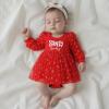imageKuriozud Baby Christmas Outfits Dress Girl Long Sleeve Bubble Romper My First Christmas Onesie Clothes Fall Winter ClothingRed Santa Baby