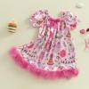 imageKuriozud Birthday Girl Outfit Silk Birthday Pajamas Dress Nightgown Feather Trim Pjs Toddler Little Girl GiftPink