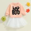 imageKuriozud Toddler Baby Girl Halloween Outfits 6 9 12 18 24Month 2t 3t 4t Sweatshirt TopTutu Tulle Skirt Set Halloween CothesHey Boo Pink White