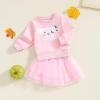 imageKuriozud Toddler Baby Girl Halloween Outfits 6 9 12 18 24Month 2t 3t 4t Sweatshirt TopTutu Tulle Skirt Set Halloween CothesSpooky Sis Pink