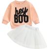 imageKuriozud Toddler Baby Girl Halloween Outfits 6 9 12 18 24Month 2t 3t 4t Sweatshirt TopTutu Tulle Skirt Set Halloween CothesHey Boo Pink White