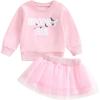 imageKuriozud Toddler Baby Girl Halloween Outfits 6 9 12 18 24Month 2t 3t 4t Sweatshirt TopTutu Tulle Skirt Set Halloween CothesSpooky Sis Pink