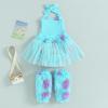 imageKuriozud Baby Girl Halloween Outfit Sleeveless Halterneck Furry Ghost Romper Dress with Leg Warmer Halloween ClothesBlue
