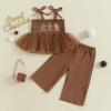 imageKuriozud Halloween Toddler Baby Girl Outfit Pumpkin Patch Tank TopWide Leg Pants Set Kids Little Girl Halloween ClothesXmas Brown
