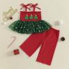 imageKuriozud Halloween Toddler Baby Girl Outfit Pumpkin Patch Tank TopWide Leg Pants Set Kids Little Girl Halloween ClothesXmas Red Green