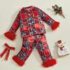 imageKuriozud Kids Christmas Pajamas Toddler Girl Santa Feather Trim Button Down Tops Pants Girls Bow Sleepwear Silk Satin Pjs SetBuffalo Plaid Red