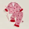 imageKuriozud Kids Christmas Pajamas Toddler Girl Santa Feather Trim Button Down Tops Pants Girls Bow Sleepwear Silk Satin Pjs SetChristmas Bow Stripe Red