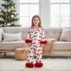 imageKuriozud Kids Christmas Pajamas Toddler Girl Santa Feather Trim Button Down Tops Pants Girls Bow Sleepwear Silk Satin Pjs SetChristmas Santa and Bow White