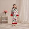 imageKuriozud Kids Christmas Pajamas Toddler Girl Santa Feather Trim Button Down Tops Pants Girls Bow Sleepwear Silk Satin Pjs SetColorful Bow Red