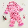 imageKuriozud Kids Christmas Pajamas Toddler Girl Santa Feather Trim Button Down Tops Pants Girls Bow Sleepwear Silk Satin Pjs SetSanta Claus and Cane Candy Pink