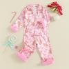 imageKuriozud Kids Christmas Pajamas Toddler Girl Santa Feather Trim Button Down Tops Pants Girls Bow Sleepwear Silk Satin Pjs SetZ Gingerbread Man Pink