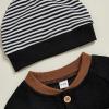 imageKuriozud Newborn Infant Unisex Baby Boy Girl Clothes Button Romper Jumpsuit Basic One Piece OutfitsStriped Long Sleeve Color Block Black