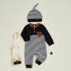 imageKuriozud Newborn Infant Unisex Baby Boy Girl Clothes Button Romper Jumpsuit Basic One Piece OutfitsStriped Long Sleeve Color Block Black
