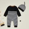 imageKuriozud Newborn Infant Unisex Baby Boy Girl Clothes Button Romper Jumpsuit Basic One Piece OutfitsStriped Long Sleeve Color Block Black