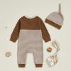 imageKuriozud Newborn Infant Unisex Baby Boy Girl Clothes Button Romper Jumpsuit Basic One Piece OutfitsStriped Long Sleeve Color Block Brown