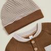 imageKuriozud Newborn Infant Unisex Baby Boy Girl Clothes Button Romper Jumpsuit Basic One Piece OutfitsStriped Long Sleeve Color Block Brown